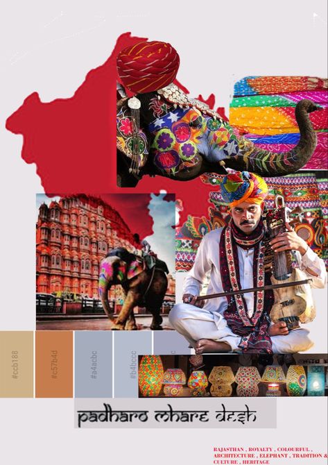 Our heritage, Our culture & our values best exemplified by starting to appreciate it. That’s the true essence of life #fashionboard #rajasthan Rajasthan Culture Illustration, Indian Culture Mood Board, Rajasthan Inspired Fashion, Rajasthan Mood Board Fashion, Rajasthani Mood Board, Jaipur Mood Board, Rajasthan Mood Board, Culture Moodboard, Culture Collage