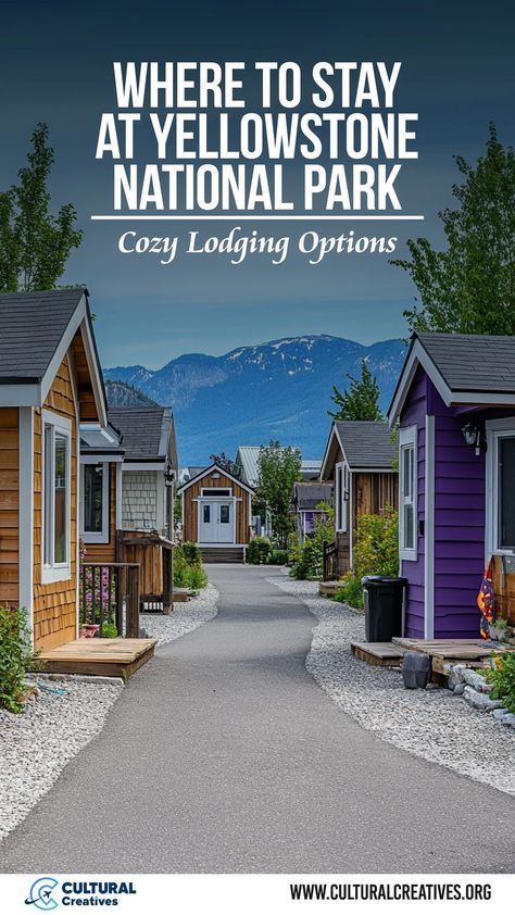 Charming cabins lined along a pathway with mountain views, showcasing cozy lodging options for those looking for where to stay at Yellowstone National Park. Yellowstone Family Vacation, Visiting Yellowstone National Park, Yellowstone Vacation Planning, Yellowstone Lodging, Yellowstone Lake, Yellowstone National Park Vacation, Yellowstone Vacation, Yellowstone Trip, Visit Yellowstone