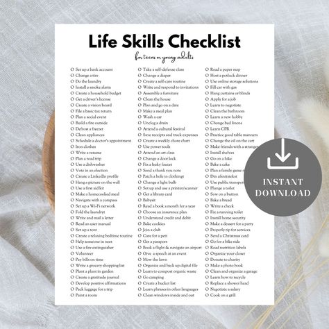 Life Skills Checklist for Teens and Young Adults Are you or someone you know about to embark on the journey of independent living? The transition can be thrilling but also daunting. Our Life Skills Checklist is designed to make this leap easier and more manageable! Packed with 120 essential skills, this checklist covers everything a young adult needs to know, from cooking and cleaning to auto maintenance, financial management, career readiness, and much more. Each skill has been thoughtfully sel Life Skills For Adults, Life Skills Checklist, Life Skills For Teens, Life Skills For Kids, غلاف الكتاب, Auto Maintenance, Career Readiness, Money Saving Techniques, Living Skills