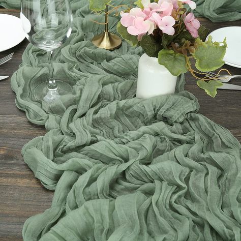 Green Cheesecloth Table Runner, Rust Table Runner, Table Runner For Wedding, Vintage Wedding Reception, Party Cake Table, Cheesecloth Table Runner, Winter Shower, Fabric Table Runner, Fabric Table