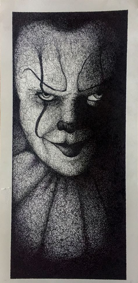 Micron ink pen, black and white portrait of Pennywise from the movie ‘It’. Micron Pen Art, The Movie It, Potrait Painting, Micron Pen, Black And White Portrait, White Portrait, Pen Design, Black And White Portraits, Ink Pen