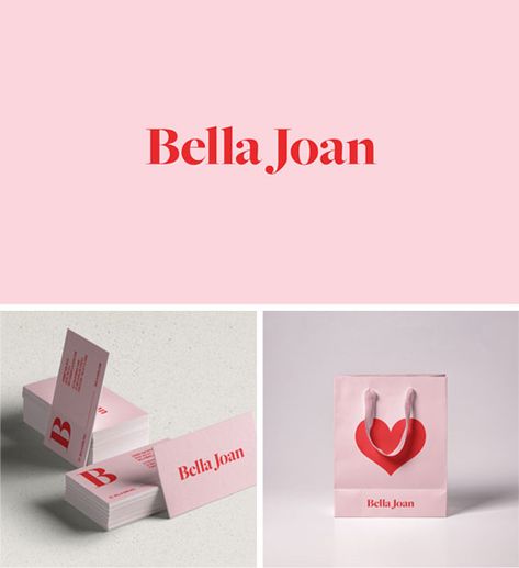 Bella Joan is a fashion house for young women with spirit, a strong sense of self, impeccable style and an enigmatic personality. They house their own line of clothing designed & produced in Brisbane as well as carefully curated, quality vintage pieces that compliment their brand aesthetic.  The branding is bold, edgy and feminine to really stand out from the neutral trend in the fashion scene.  modern logo design, red logo, red and pink branding, bold brand, heart logo, text logo, edgy logo Logo Woman Fashion, Pink And Red Logo Design, Pink And Red Branding Design, Strong Feminine Branding, Pink And Red Packaging, Light Pink Branding, Pink Branding Design, Clothes Shop Aesthetic, Pink Red Branding