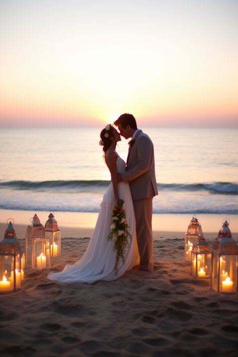 Lantern Beach Wedding, Wedding Ideas At The Beach, Beach Wedding Maldives, August Beach Wedding, Beach Wedding Celebration, Chill Beach Wedding, Sunset Beach Elopement, All Inclusive Beach Wedding, Sunset Beach Wedding Ceremony