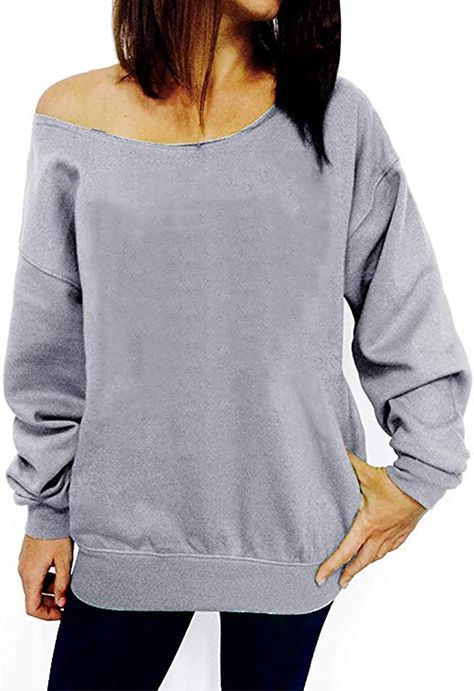 LYXIOF Womens Off Shoulder Sweatshirt Slouchy Shirts Wifey Sweatshirts Sexy Sweaters Long Sleeve Pullover Tops Grey A M at Amazon Women’s Clothing store Crafting Blanks, Big Sweatshirt, Horror Fashion, Sweatshirt Ideas, Off Shoulder Sweatshirt, Slouchy Shirt, Clothing Projects, Sweatshirt Refashion, Slouchy Sweatshirt