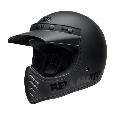 Bell Moto 3 Blackout Mens Road Helmet - Matte Gloss Black  Bell Helmets. Bell Moto 3, Bell Moto, Old Warrior, Retro Helmet, Bell Helmet, Full Face Motorcycle Helmets, Vintage Helmet, Motocross Helmets, Moto Vintage