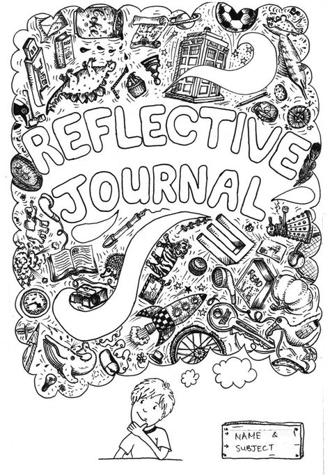 Reflective Journal Book Cover :D - by Charlandi Blom Reflective Journal Design, Book Reflection, Journal Design Ideas, Reflection Paper, Reflective Journal, Reflection Journal, Book Cover Diy, Scene Drawing, Animal Drawings Sketches