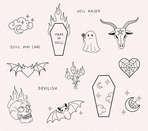 Halloween Tattoo Flash, Handpoke Tattoo, Flash Tattoo Designs, Doodle Tattoo, Cute Little Tattoos, Spooky Tattoos, Tattoo Style Drawings, Line Art Tattoos, Subtle Tattoos