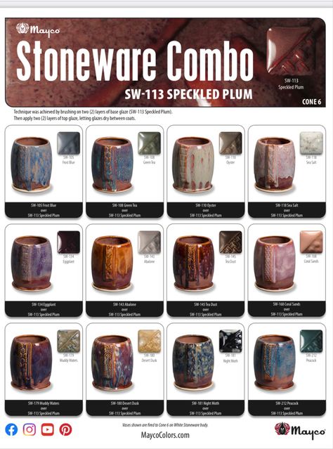 Speckled Plum Glaze Combinations, Mayco Combinations, Mayco Glaze, Ceramic Glazing, Clay Arts, Glaze Combinations, Glaze Combos, Glaze Ideas, Pottery Glaze