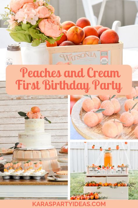 Kara's Party Ideas Peaches and Cream 1st Birthday Party | Kara's Party Ideas Peach Baby Shower, 1st Birthday Party For Girls, Peach Party, Baby Birthday Themes, 1st Birthday Party Themes, Peaches And Cream, First Birthday Party Themes, First Birthday Themes