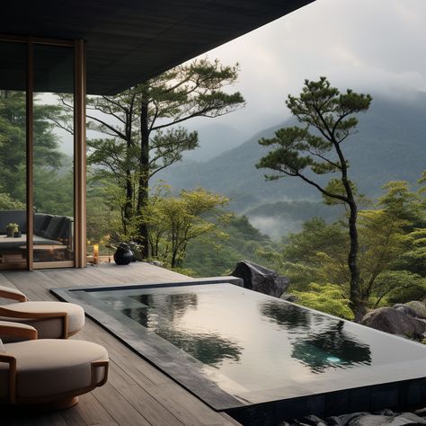 Elevate Your Zen: Explore this Japandi Kyoto Home, AI-Curated for Serenity & Views 🏯🌿✨ Discover the perfect harmony of traditional Japanese design and modern aesthetics in this stunning Kyoto home, curated by AI for ultimate serenity and breathtaking views. Pin it for your daily dose of inspiration! 🏞️🌸 #JapandiHome #KyotoViews #AIInteriorDesign #ZenLiving Forest Beach House, Japanese Architecture Modern Minimalism, Japanese Pool, Modern Japanese House Exterior, Japanese Resort, Modern Zen House, Resort Aesthetic, Twilight House, Japanese Farmhouse