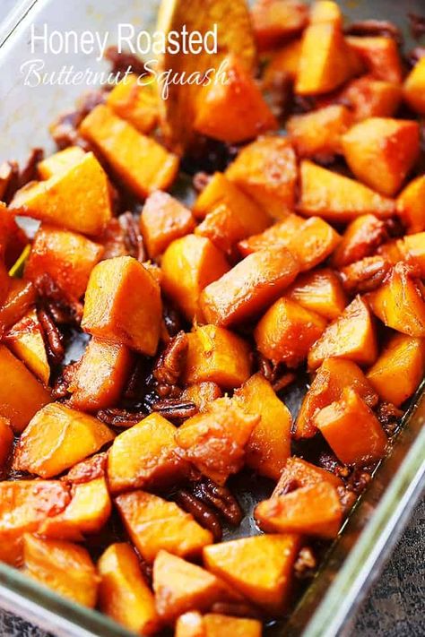 Baked Butternut Squash Recipes, Honey Roasted Butternut Squash, Baked Butternut Squash, Butternut Squash Recipes, Crunchy Pecans, Roasted Squash, Holiday Side Dishes, Honey Roasted, Roasted Butternut Squash