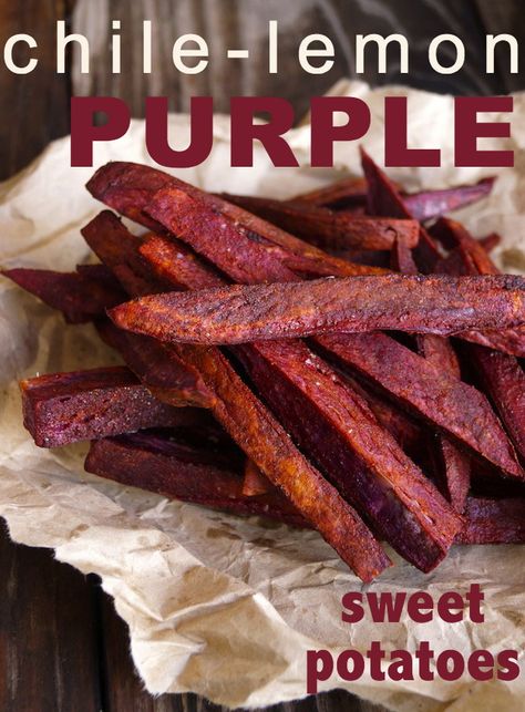 Chile-Lemon Roasted Purple Sweet Potato Fries by Cooking On The Weekends Sweet Potato French Fries, Potato French Fries, Weekend Recipes, French Fried Potatoes, French Fries Recipe, Purple Sweet Potato, Radish Recipes, Purple Sweet Potatoes, Fries Recipe