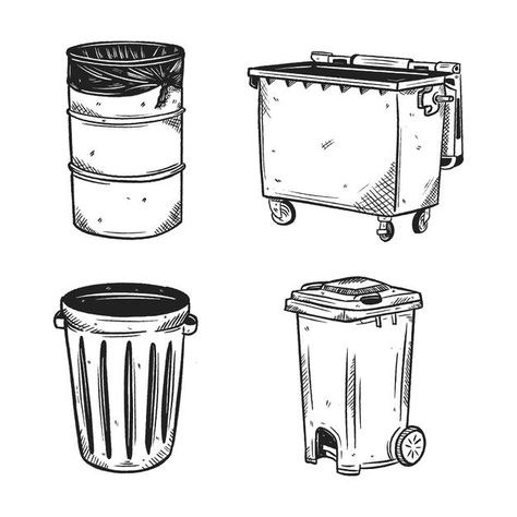 Trash Drawing Sketch, Trash Can Drawing Sketch, Dumpster Tattoo, Garbage Can Drawing, Trash Bin Drawing, Trash Can Tattoo, Dustbin Drawing, Dumpster Drawing, Trash Art Drawing