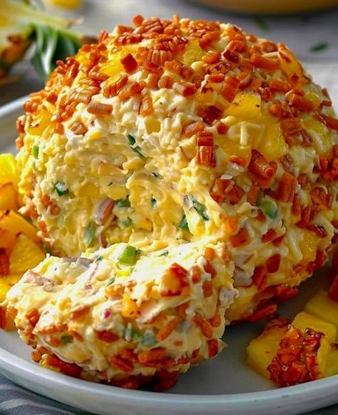 Heavenly Pineapple Cheeseball - ALL RECIPES GUIDE Pineapple Cheeseball Recipes, Pineapple Cheeseball, Pineapple Cheese Ball, Cheeseball Recipe, Superbowl Recipes, Pineapple Cheese, Pineapple Delight, Asian Dinner, Cheese Ball Recipe