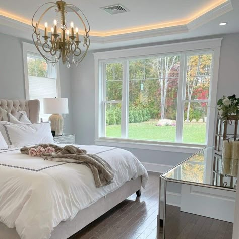 Huge Window Bedroom, Suburban House Interior Bedroom, Suburban House Bedroom, Big Window Bedroom, Bedroom With Big Windows, Suburban Bedroom, Curtains Living Room Modern, Z Gallerie, House Inside