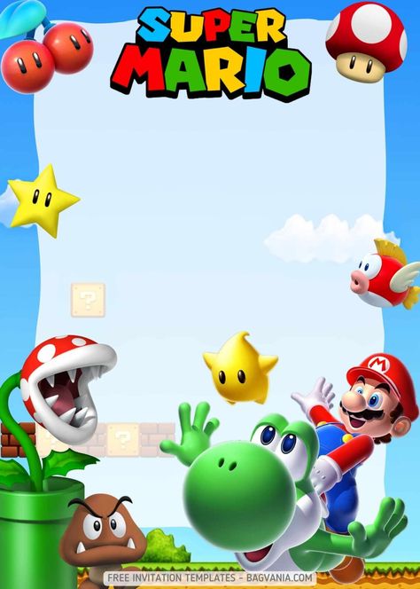 Free Super Mario Bros. Birthday Invitation Templates 06C Super Mario Free, Super Mario Bros Birthday, Super Mario Invitation, Super Mario Bros Birthday Party, Mario Bros Birthday, Mario Bros Party, Super Mario Birthday Party, Mario Birthday Party, Super Mario Birthday