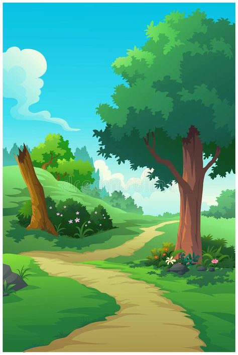 Landscape forest daytime so beautiful stock illustration Jungle Cartoon, Forest Cartoon, Idle Game, Drawing Scenery, Forest Drawing, Photoshop Backgrounds Backdrops, Cartoon Trees, Nature Background Images, Landscape Forest