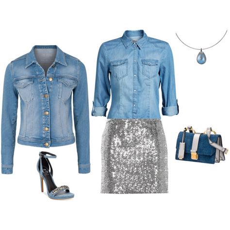 SS - DN - SEQUINS SKIRT, DENIM SHIRT, DENIM JACKET, SANDALS - DENIM, SILVER Sequins And Denim Outfit, Denim And Sparkles Outfit, Demin And Diamonds Party Ideas Outfits, Denim And Diamonds Party Outfit Classy, Diamonds And Denim Party Outfits, Denim And Diamonds Party Outfit Ideas, Denim Diamonds Outfit, Denim Diamonds Theme Outfit, Denim Themed Party Outfit