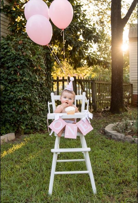 "Adorable on highchairs or added décor for your little one's first birthday! Celebrate this momentous milestone with this beautiful ONE highchair banner done in the light pink and bright white color scheme.  Each piece of 4\"x5\" light pink cArdstock is adorned with bright white letters to spell ONE. It is strung on satin ribbon and measures 12\" in width if letters are pushed together. Plenty of extra ribbon is left so it can be adjusted to the front of your highchair or designated hanging spac Birthday Highchair Decorations, White Party Decor, Pink First Birthday, First Birthday Decor, Gulfport Ms, 1st Birthday Pictures, Birthday Highchair, 1st Birthday Photoshoot, First Birthday Pictures