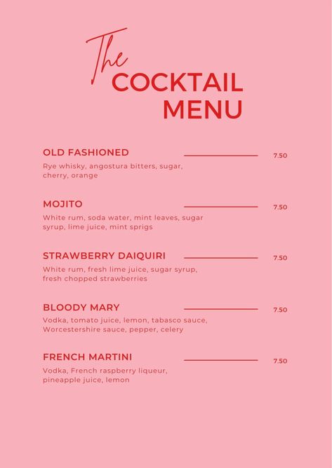 This is a simple Cocktail Menu that could accommodate a birthday, hens or engagement party! This template sets the perfect tone for a fun filled event.  This is a template made in Canva. After purchase you will receive a file to access the template directly on Canva. Edit your template in your browser, then download the file to print your stationary or use it as an e-invite. Cocktails Menu Design, Menu Typography, Cocktail Menu Design, Twenty Fine, Fun Engagement Party, Simple Cocktail, Menu Design Template, Recipe Sheets, Cafe Society