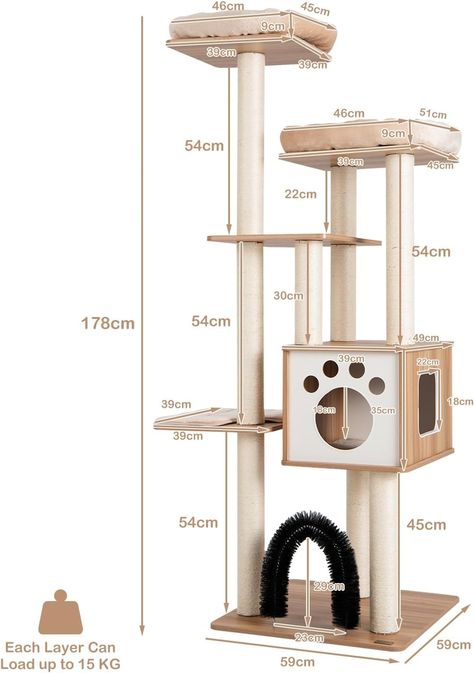 Maxmass 6-Layer Cat Tree, Wooden Kitten Tower with Condo, Perch, Removable Cushions and Sisal Rope Posts, Indoor Kitty Climbing Frame for Bedroom, Living Room, Pet Store(59x59x178cm) : Amazon.co.uk: Pet Supplies Kitten Tower, Wooden Cat Tree, Sisal Rope, Climbing Frame, Wooden Cat, Cat Stuff, Cat Tree, Pet Store, Cat House