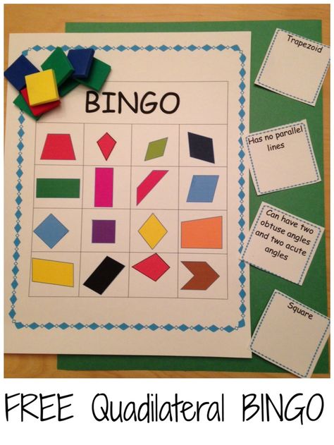 Work on describing quadrilaterals and identifying them too with your class. Here is a free printable bingo game to describe quadrilaterals. Polygons 3rd Grade Activities, Geometry Games 3rd Grade, Quadrilaterals 3rd Grade, Teaching Quadrilaterals, Shape Bingo, Quadrilateral Shapes, Solid Figures, Geometry Lessons, Unit Rate