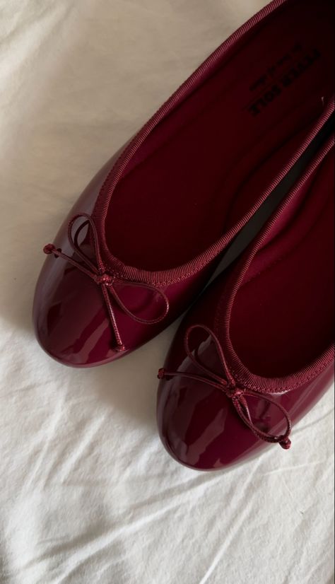 Dark Red Heels Outfit, Wine Red Accessories, Cherry Vibes Aesthetic, Dark Red Ballet Flats, Cherry Red Ballet Flats, Wine Red Shoes, Shoes Spring 2024, Red Spring Aesthetic, Wine Red Clothes