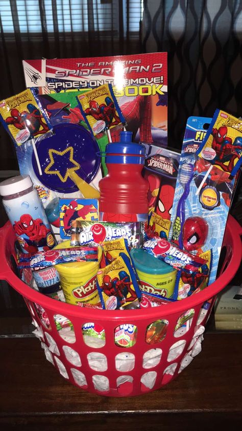 Little Boy Valentine Basket Ideas, Kids Valentine Baskets Boys, Spiderman Valentines Basket, Valentine Basket For Toddler Boy, Valentines Day Baskets For Kids Boys, Toddler Valentines Day Gifts Basket Boy, Valentines Basket Ideas For Kids Boys, Marvel Gift Basket, Boy Valentines Basket