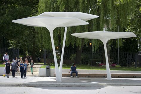 Kardinaal Mercier Square | Jette Belgium | OMGEVING Villa Architecture, Landscape Structure, Canopy Design, Urban Furniture, Shade Structure, Street Furniture, Urban Spaces, Landscape Projects, Contemporary Landscape