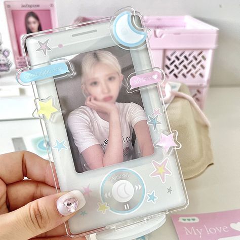 INS 3 inch Photocard Holder Moon Star Idol Photo Card Frame Display Holder Star Chasing Photos Kpop Photo Card Holder, Diy Photo Card Holder, Acrylic Pc Holder, Cute Photocard Holder, Card Holder Kpop, Photo Card Frame, Photocard Frame, Moon Catcher, Card Holder Design