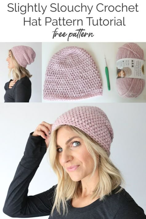 Slouchy Crochet Hat Tutorial Video, Crochet Slouchy Hat Free Pattern Easy, Puff Stitch Slouchy Beanie Crochet, Beginner Crochet Slouchy Beanie, Crochet Slouch Hats Free Pattern Easy, Slightly Slouchy Crochet Hat Pattern, Crochet Pattern Slouchy Beanie, Crochet Beanie Pattern Free Slouchy, Easy Crochet Womens Hat Free Pattern