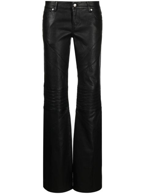 low-rise lambskin embossed detail low-rise bootcut button fly fastening straight leg classic five pockets Leather Low Rise Pants, Leather Pants Low Rise, Low Rise Leather Pants Outfit, Low Rise Leather Pants, Low Rise Black Jeans, Black Low Rise Jeans, Studded Pants, Rich Girl Style, Elegant Long Sleeve Wedding Dresses