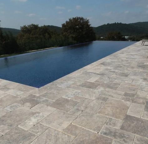 Silver Travertine Pool Deck, French Pattern Travertine, Travertine Pool Deck, Travertine Pool Decking, Deck Patterns, Ivory Travertine, Silver Travertine, Deck Pool, Travertine Pool