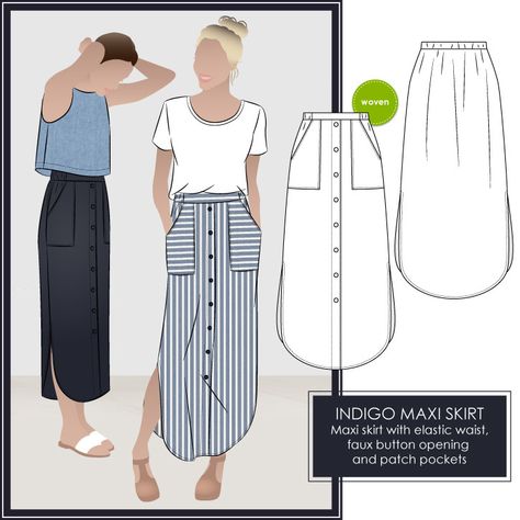 Maxi Skirt Sewing Pattern, Maxi Skirt Pattern, Style Arc, Skirt Sewing Pattern, Skirt Sewing, Diy Vetement, Skirt Patterns Sewing, Skirt Maxi, Sewing Skirts