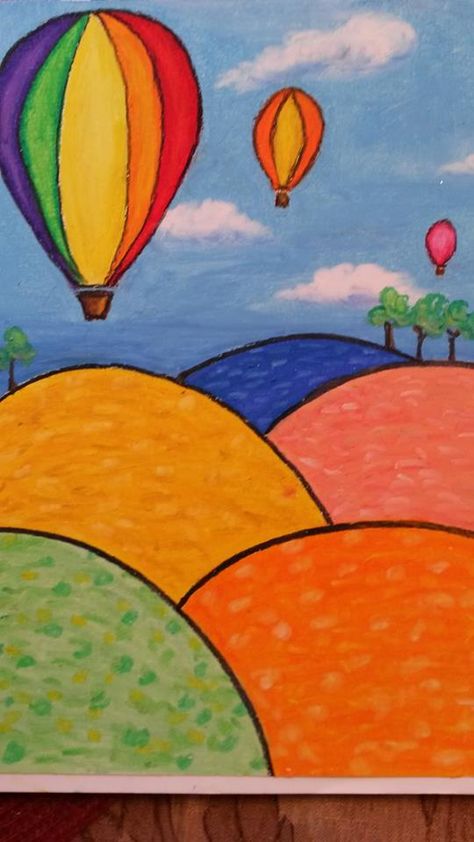 Drawing Pictures For Kids, Aktiviti Tadika, Hot Air Balloons Art, Easy Art For Kids, Animal Art Projects, Canvas Drawing, Oil Pastel Drawings, Elementary Art Projects, Beauty Art Drawings