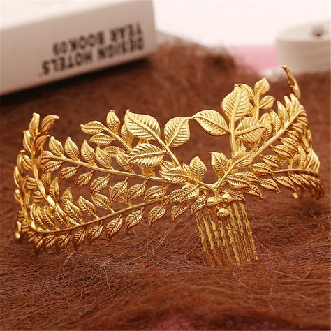 Vintage 20's Headpiece Comb Bride Gold Leaf Headdress Headband Roman Hair Crown Leaves Crown, Gold Leaf Crown, Vintage Hair Comb, Leaf Crown, Wedding Hair Headband, Gold Hair Comb, Gold Tiara, Vintage Hair Combs, Head Pieces