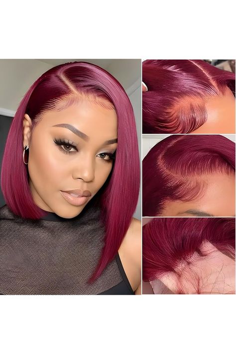 XinXin 99j Burgundy Bob Wig Human Hair 13¡Á4 lace Front Wigs Human Hair Pre Plucked with Baby Hair 150% Density Red Win Short Straight Bob Wigs Dark Burgundy 13¡Á4 HD Lace Frontal Human Hair Wigs for Black Women (16inch, Burgundy Bob) Kort Bob, Blond Ombre, Corte Bob, Bouncy Hair, Bob Lace Front Wigs, Human Wigs, Wig Human Hair, Wigs Human Hair, Burgundy Lace