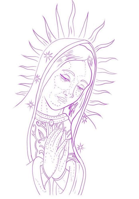 Art Chicano, Virgin Mary Tattoo, Mexican Art Tattoos, Mary Tattoo, Cute Hand Tattoos, Tattoo Outline Drawing, Chicano Art Tattoos, Chicano Drawings, Religious Tattoos