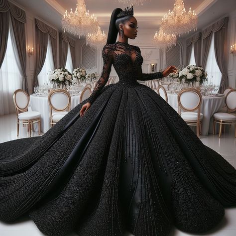 Nanice Weddings | Wedding dresses in Accra | 🖤 BLACK 🖤 Bold | Alluring | Sophistication | Class | Elegance | Attention Seeking 🖤🌟 #bridalmagic🖤 . . . . . . . . . .… | Instagram Black Wedding Gowns The Bride, Black Ball Gown Elegant, Dark Wedding Dresses, Black Princess Gown, Black Dress Bride, Black Wedding Dress Elegant, Macabre Wedding, Black Ball Gown Wedding Dress, Bride Dress Black