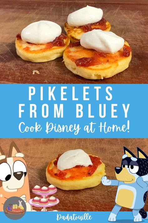 Here is an easy and perfectly delicious recipe for Pikelets at home! I first learned about Pikelets from the show Bluey, and I am so glad I did. These are a great snack or breakfast, the whole family will love this recipe. I hope you enjoy! Bluey Birthday Finger Foods, Recipes From Bluey, Kid Birthday Breakfast, Bluey Birthday Breakfast, Bluey Themed Breakfast, Bluey Themed Charcuterie Board, Bluey Dinner Ideas, Bluey Lunch Ideas, Bluey Themed Desserts