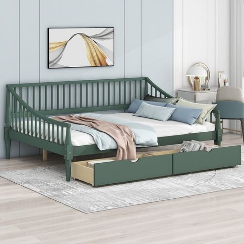 ▲Features: [Stylish Design] Combining classic and modern elements, this full bed frame with drawers displays a simple yet stylish look that helps to match and decorate any living room and bedroom. Bed Construction, Bedroom Necessities, Security Design, Full Daybed, Full Size Daybed, Daybed Frame, Wooden Daybed, Daybed Cover Sets, Sofa Bed Frame