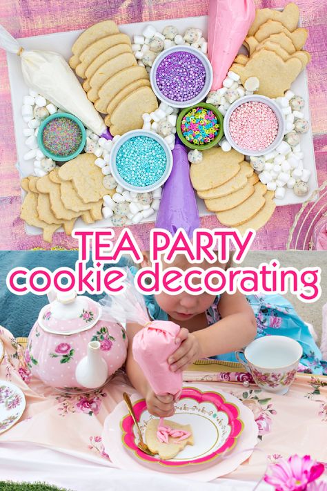 Partea For Three, Yea For Three Party, Tea Party Play Date, Three Tea Party Theme, Princess Tea Party Food Ideas, Tea For Two Birthday Party Activities, Princess Tea Party Favors, Decorate Your Own Cookie Party, Princess Tea Party Activities