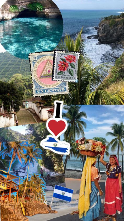 El Salvador / collage / tropical / central America / latino / el tunco/ El Salvador Wallpaper Iphone, El Salvador Aesthetic Wallpaper, Latina Wallpaper, El Salvador Art, El Salvador Culture, Salvadorian Food, El Salvador Travel, Patriotic Accessories, I Want To Travel