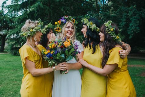 Wedding Dress Yellow, Asos Bridal, Asos Wedding Dress, Blue Bridesmaid Dresses Short, Back Garden Wedding, Asos Wedding, Yellow Wedding Dress, Yellow Bridesmaid, Indian Bridesmaid Dresses