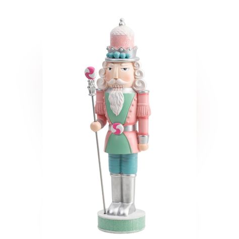 Beautiful Pastel Colored 18" Nutcracker Made Of Resin Would Be A Great Addition To Your Pastel Themed Decor This Year. Coffee Bar Christmas, Rae Dunn Measuring Cups, Gingerbread Trees, Candy Bar Decor, Pastel Resin, Kate Spade Christmas, Pastel Christmas Decor, Holiday China, Felt Snowman