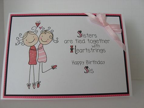 Birthday Drawings For Sister, Drawing Ideas For Sister Birthday, Handmade Sister Birthday Card, Birthday Card For Little Sister, Sister Greeting Card, Bad Sister, Sisters Drawing, Happy Birthday Sis, Sister Day