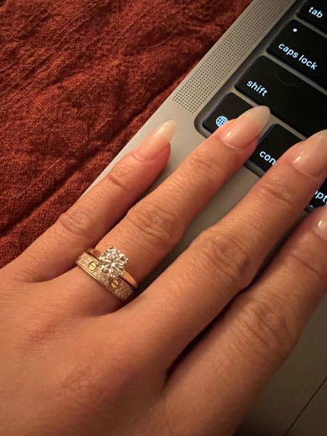 Wedding Ring With Cartier Band, Engagement Rings With Cartier Love Band, Cartier Love Ring Diamond, Cartier Wedding Band, Cartier Love Band, Cartier Store, Cartier Wedding Bands, Cartier Wedding Rings, Cartier Love Wedding Band