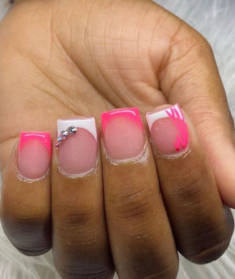 Simple Pink Short Nail Designs, Short Nail Ideas Acrylic Square Pink, Short Short Nail Ideas, Latina Nail Designs Pink Short, French Tip Nails For Kids, Pink Shorties Nails, Kid Acrylic Nails, Nails Acrylic For Kids, Cute Nails For Birthday Short