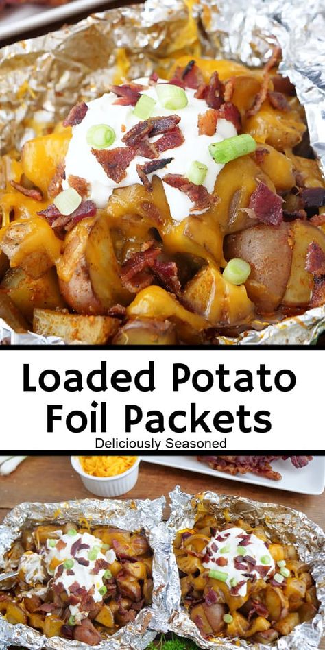 Oven Foil Packets, Potato Foil Packets, Hobo Dinner Recipes, Foil Potatoes On Grill, Foil Potatoes, Grilled Foil Packets, Foil Packet Potatoes, Creamy Potatoes, Foil Pack Dinners