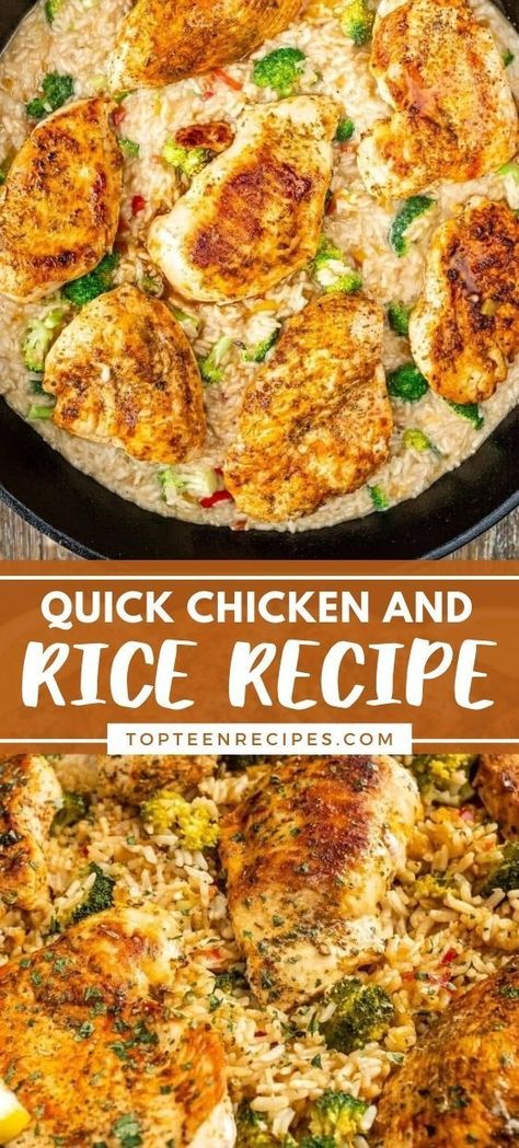 I think the one-pan chicken and rice dinner idea is a genius one. Everyone is looking for a quick chicken and rice recipe, and these skillet dinners are the winning ticket. One Pan Chicken Skillet Easy Dinners, Simple Chicken Meals Easy Dinners, Easy Chicken Thigh And Rice Recipes, Chicken And Rice In Oven Recipes, Chicken And Rice Dishes Easy, Chicken Entree Recipes Main Dishes, One Pan Chicken And Rice Recipes, Cast Iron Chicken And Rice, Chicken And Rice With Minute Rice